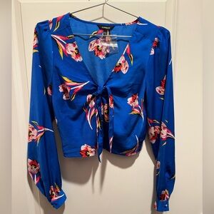 Express Blue & Pink Floral Crop Top Blouse XS